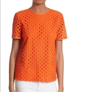TORY BURCH Hermosa Eyelet Front Tee Embroidered Orange Flowy Sz 4